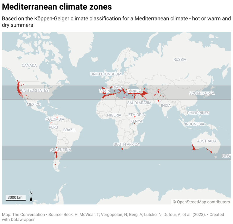 World map of Meditteranean climate zones